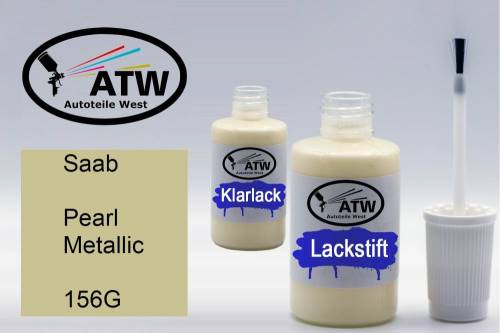 Saab, Pearl Metallic, 156G: 20ml Lackstift + 20ml Klarlack - Set, von ATW Autoteile West.